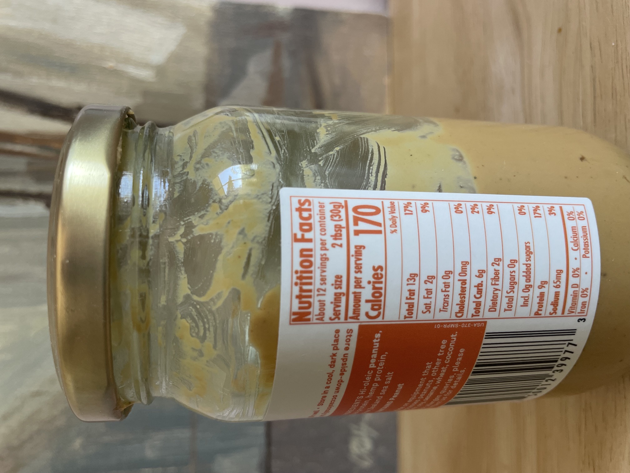 Fix and Fogg Protein Peanut Butter nutrition panel showing nine grams of protein per serving